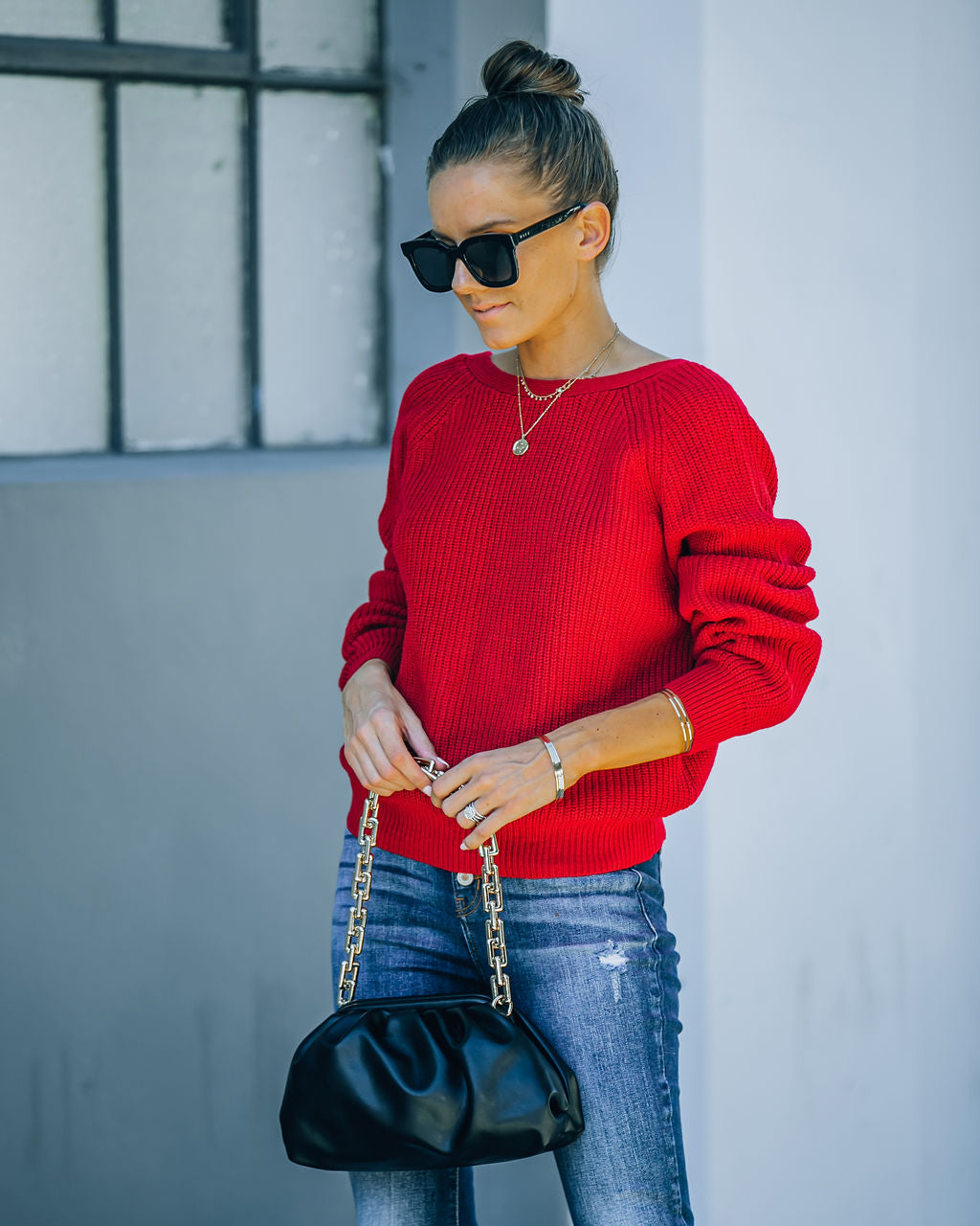 Bryar Drape Back Knit Sweater - Deep Red - FINAL SALE Ins Street