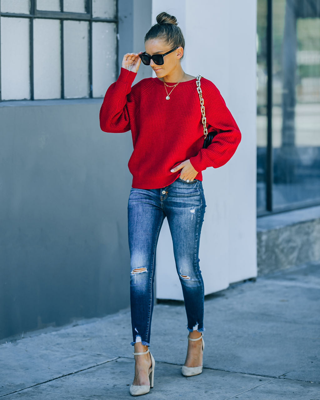 Bryar Drape Back Knit Sweater - Deep Red - FINAL SALE Ins Street