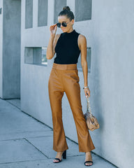 Vira High Rise Faux Leather Flare Pants - Cognac Ins Street