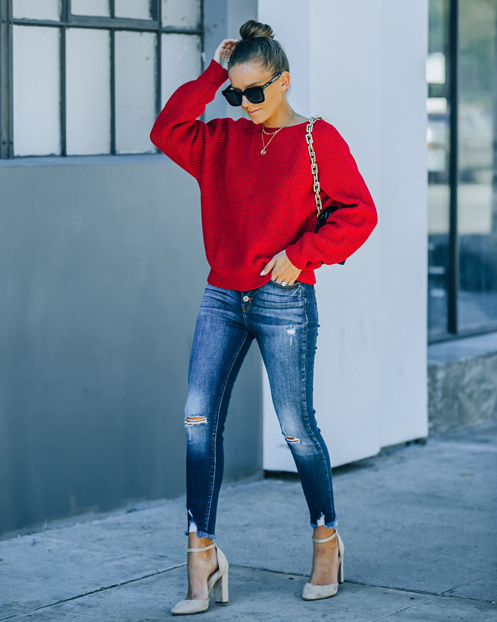 Bryar Drape Back Knit Sweater - Deep Red - FINAL SALE Ins Street