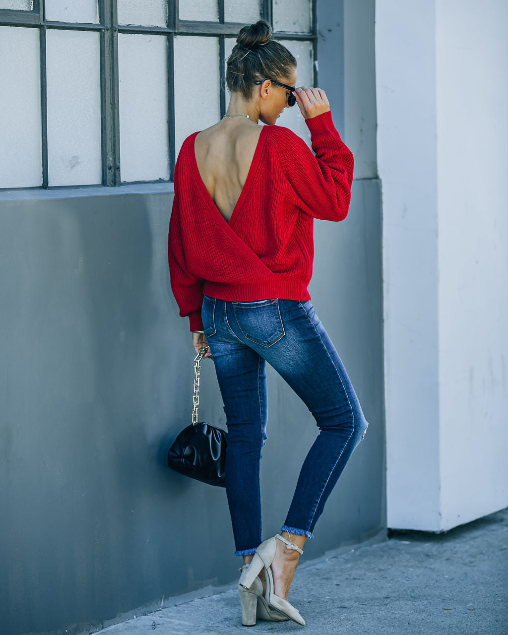 Bryar Drape Back Knit Sweater - Deep Red - FINAL SALE Ins Street