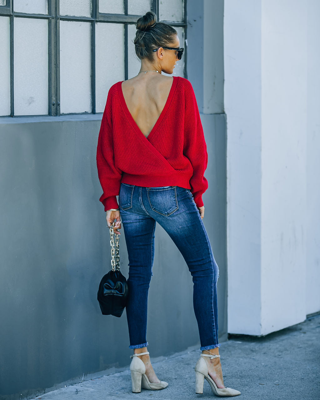 Bryar Drape Back Knit Sweater - Deep Red - FINAL SALE Ins Street