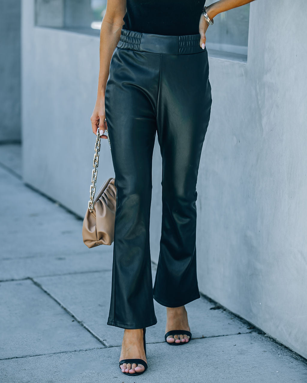 Vira High Rise Faux Leather Flare Pants - Black Ins Street