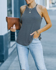 Caden Striped Knit Tank - Black Ins Street