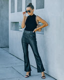 Vira High Rise Faux Leather Flare Pants - Black Ins Street