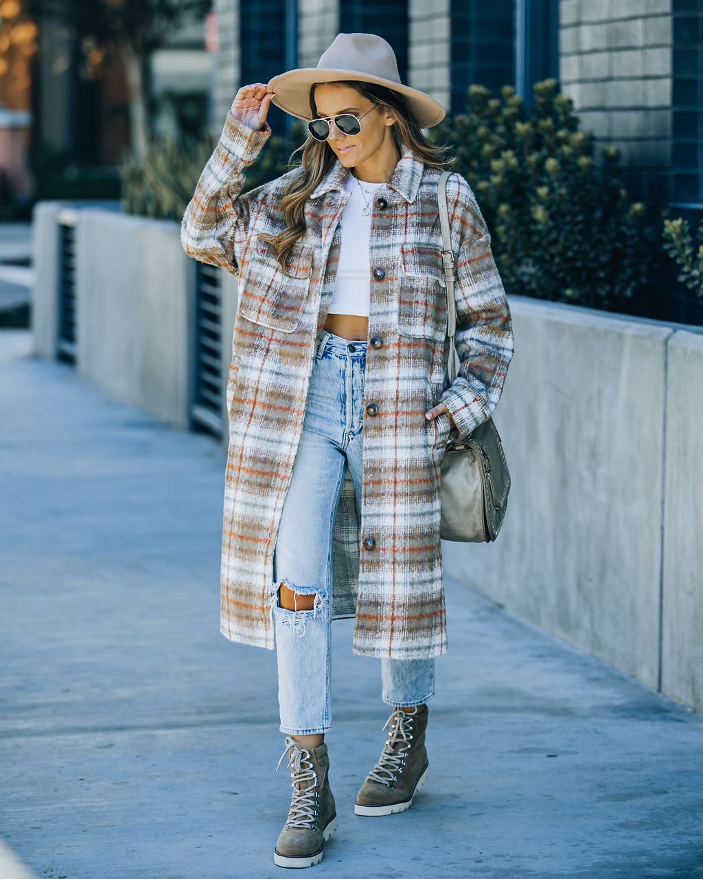 Wayland Pocketed Plaid Coat - Taupe Ins Street