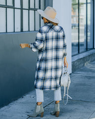 Maxine Pocketed Button Down Plaid Jacket - Navy Ins Street