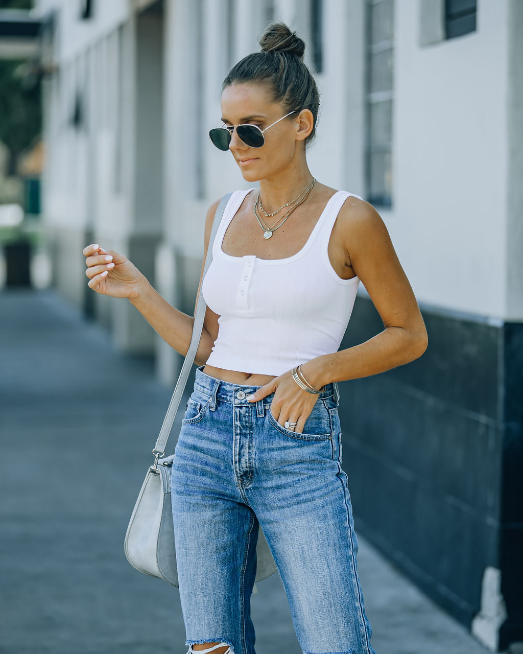 Selina Henley Crop Tank - White Ins Street