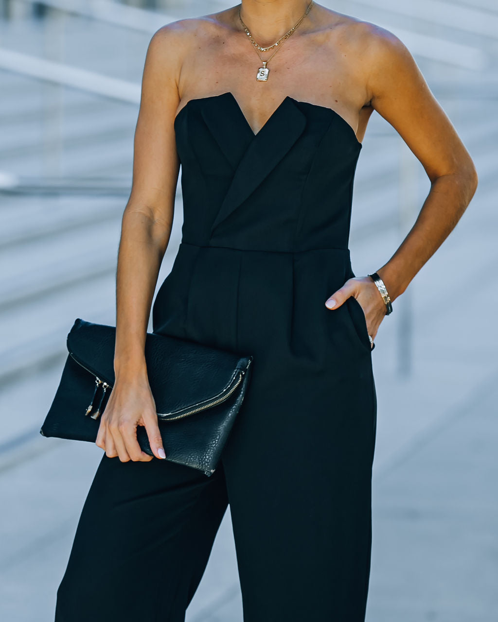 Celebrate Often Pocketed Strapless Jumpsuit - Black Ins Street