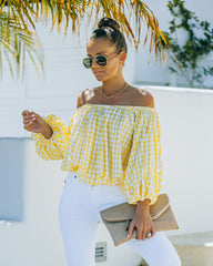 Saskia Gingham Off The Shoulder Blouse Ins Street