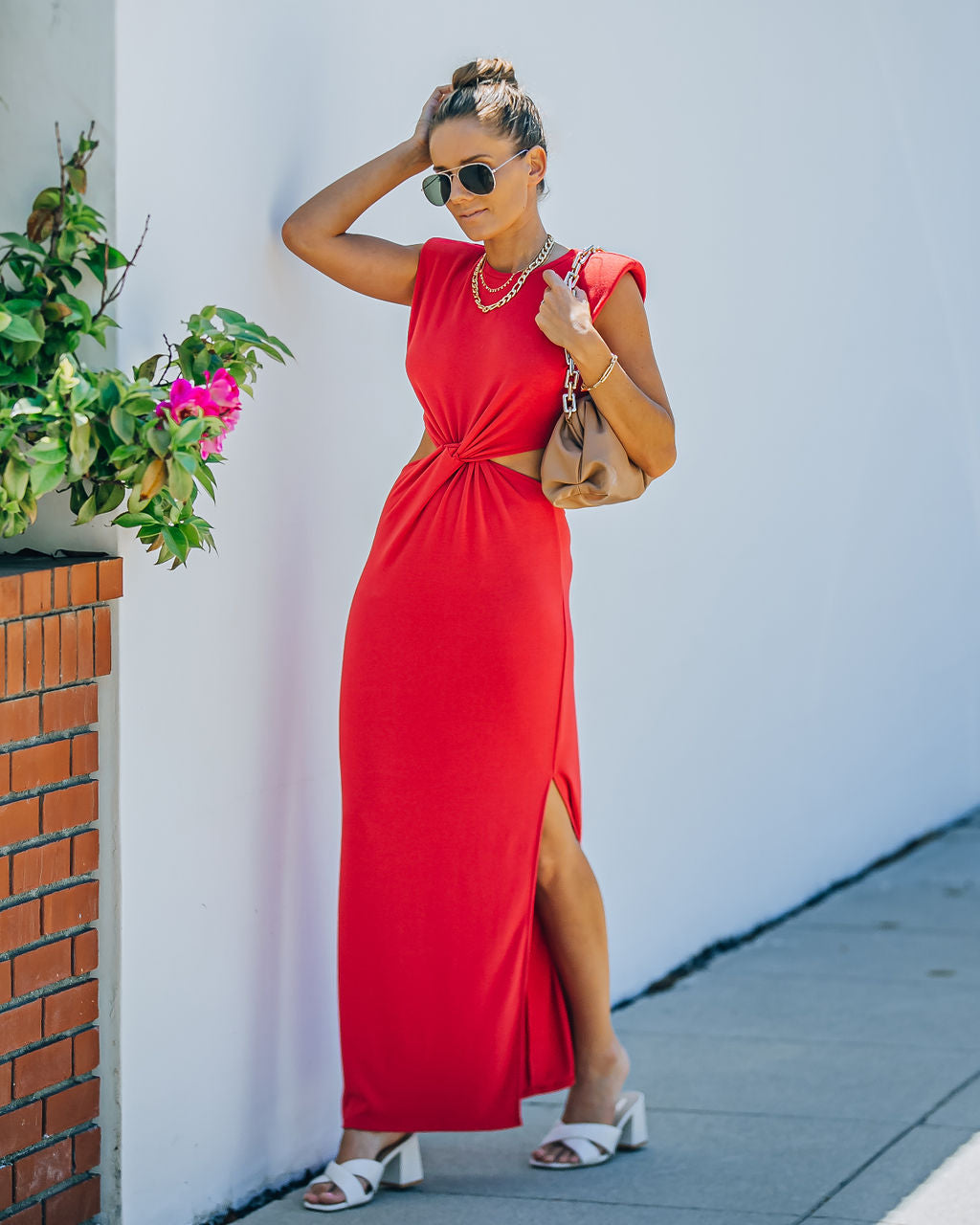Sweet Escape Cutout Twist Knit Maxi Dress - Red Ins Street
