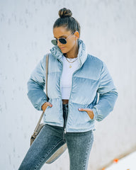 Powder Pocketed Velvet Puffer Jacket - Dusty Blue Ins Street