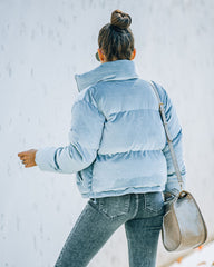 Powder Pocketed Velvet Puffer Jacket - Dusty Blue Ins Street