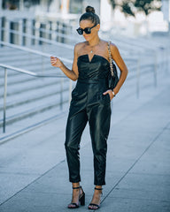 Vivienne Pocketed Strapless Faux Leather Jumpsuit - Black Ins Street