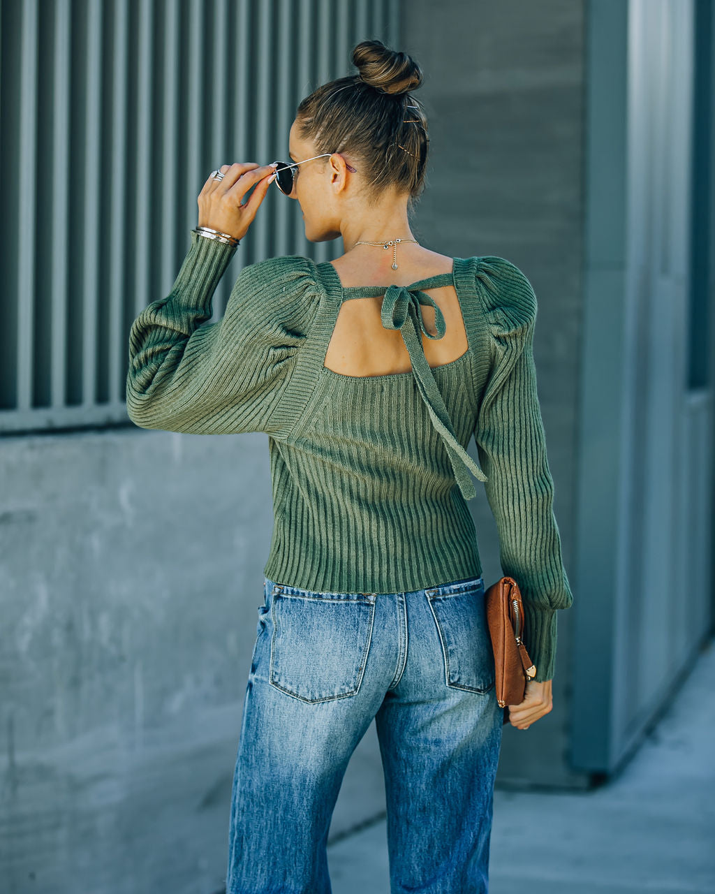 Ford Square Neck Knit Sweater - Fern Green Ins Street