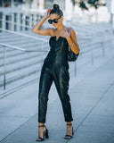 Vivienne Pocketed Strapless Faux Leather Jumpsuit - Black Ins Street