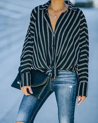 Xara Striped Button Down Blouse - Black Ins Street