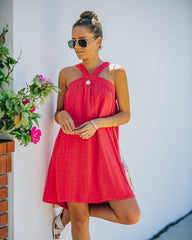 Hot Fun Linen Blend Halter Dress - Hot Pink Ins Street