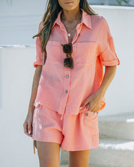 Rayan Cotton Collared Button Down Top - Bright Peach Ins Street