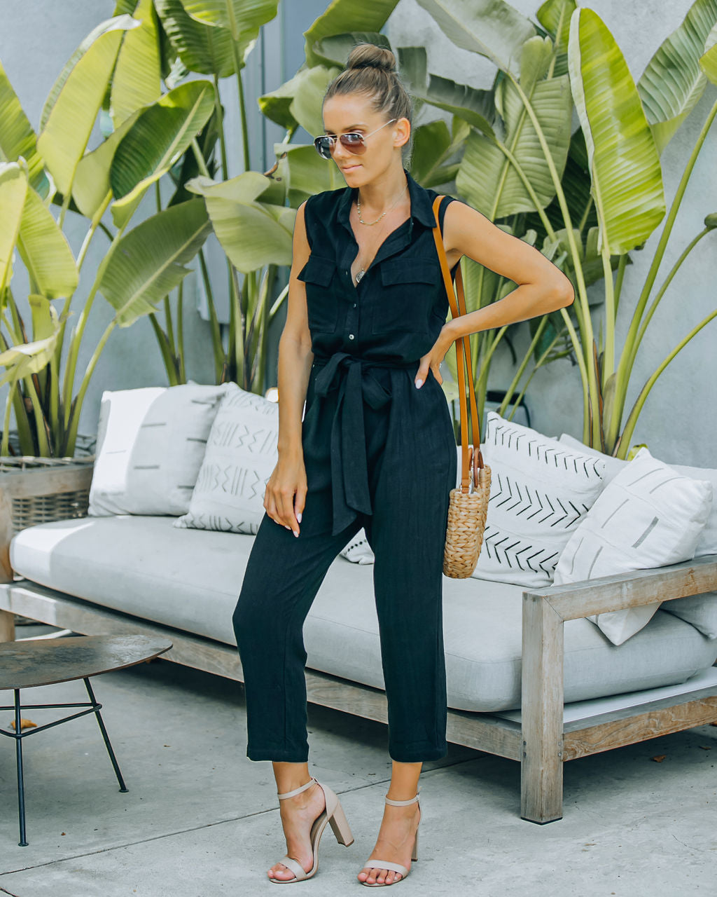 Brixton Linen Blend Button Down Jumpsuit Ins Street