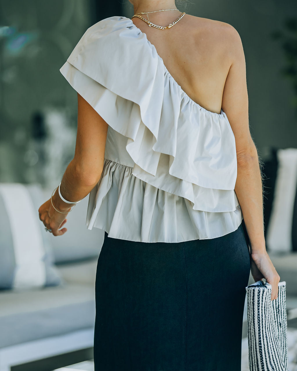 Wayne One Shoulder Ruffle Top - Beige Ins Street