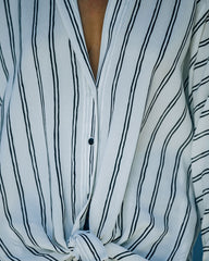 Xara Striped Button Down Blouse - White Ins Street