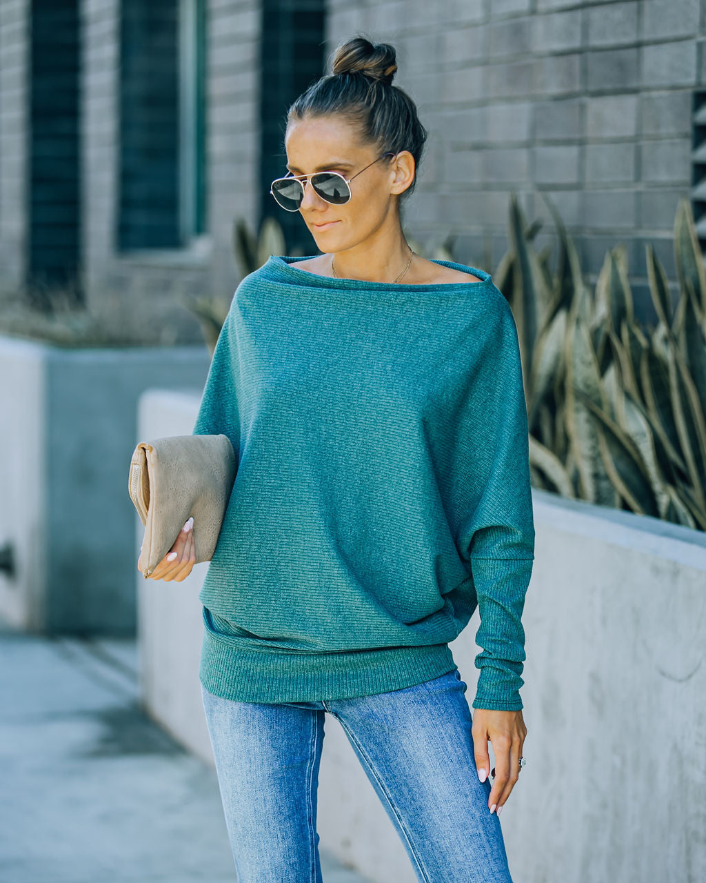 Grateful Dolman Knit Top - Dusty Teal Ins Street