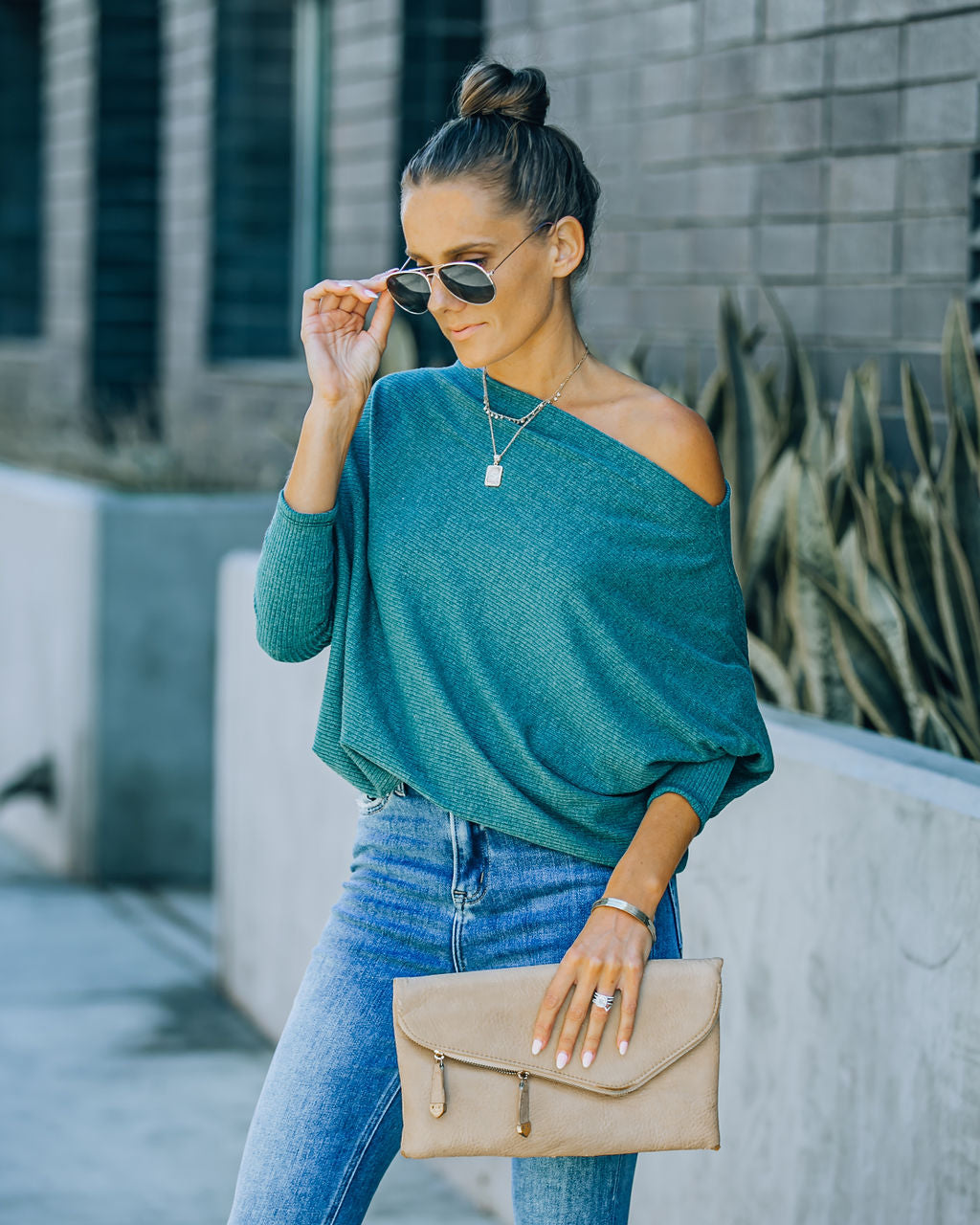 Grateful Dolman Knit Top - Dusty Teal Ins Street