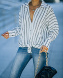 Xara Striped Button Down Blouse - White Ins Street