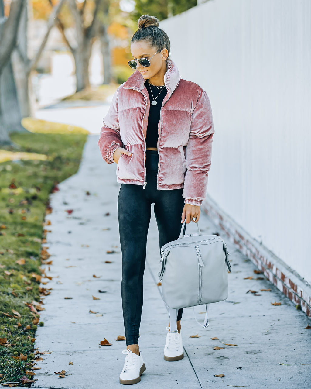 Powder Pocketed Velvet Puffer Jacket - Mauve Ins Street