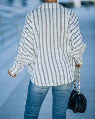 Xara Striped Button Down Blouse - White Ins Street