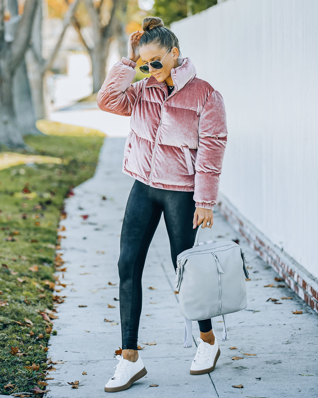 Powder Pocketed Velvet Puffer Jacket - Mauve Ins Street