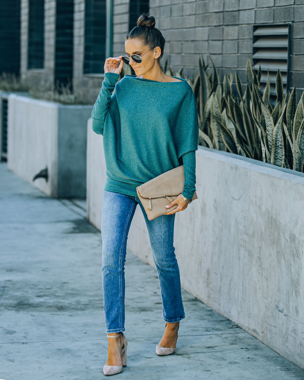 Grateful Dolman Knit Top - Dusty Teal Ins Street