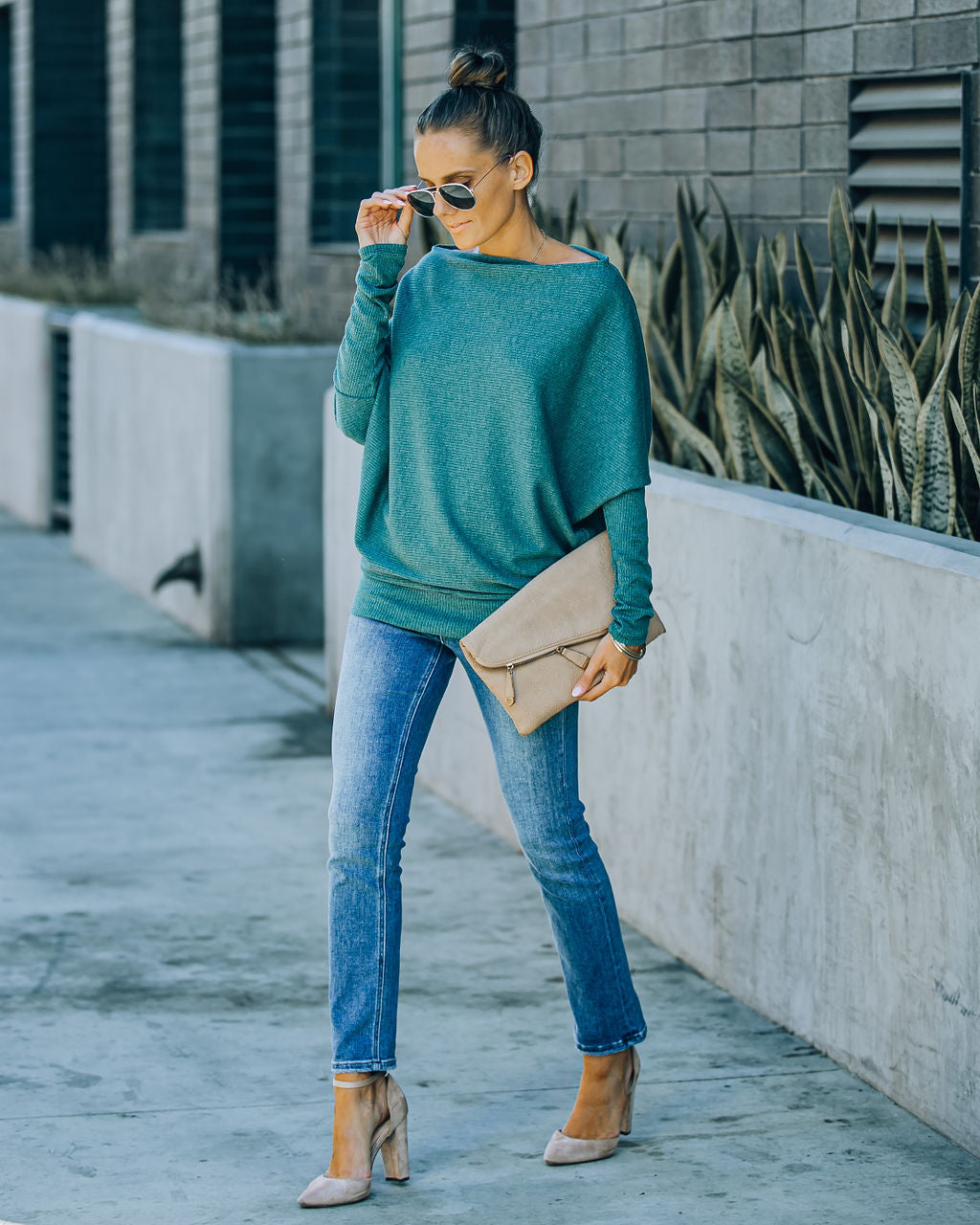 Grateful Dolman Knit Top - Dusty Teal Ins Street