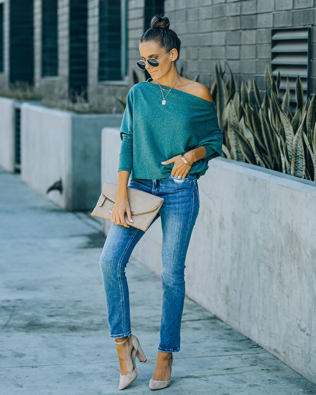 Grateful Dolman Knit Top - Dusty Teal Ins Street