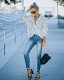 Xara Striped Button Down Blouse - White Ins Street