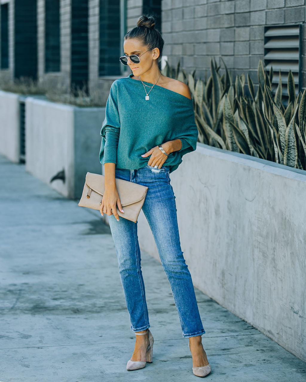 Grateful Dolman Knit Top - Dusty Teal Ins Street