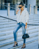 Xara Striped Button Down Blouse - White Ins Street