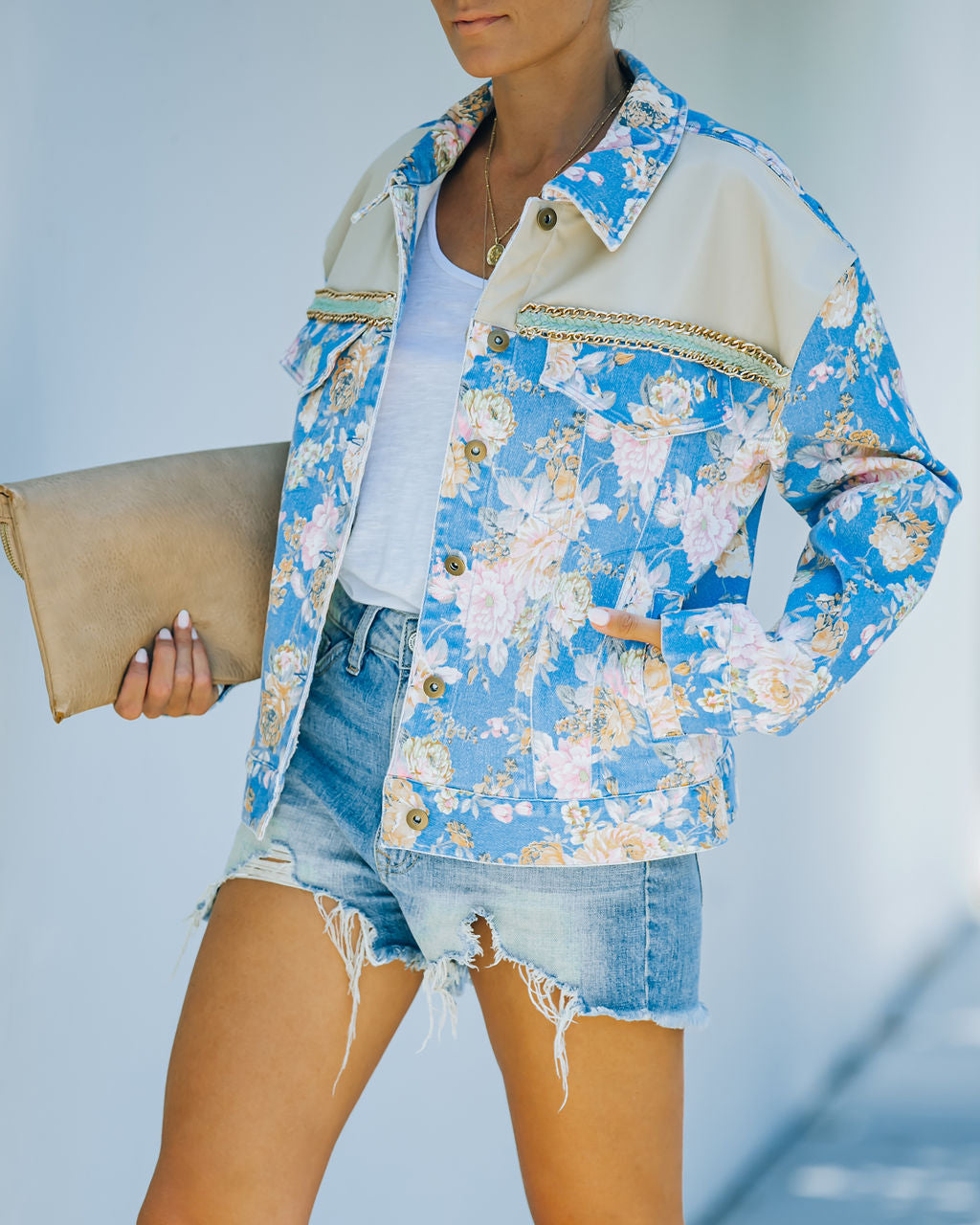 Jazlene Cotton Pocketed Floral Jacket - Blue - FINAL SALE Ins Street