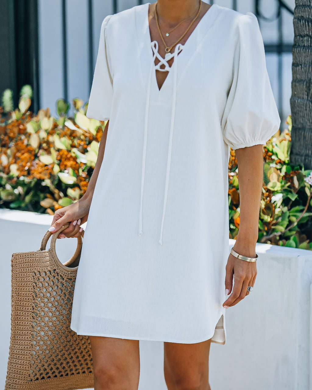 Lakeshore Linen Blend Puff Sleeve Dress - Ivory Ins Street