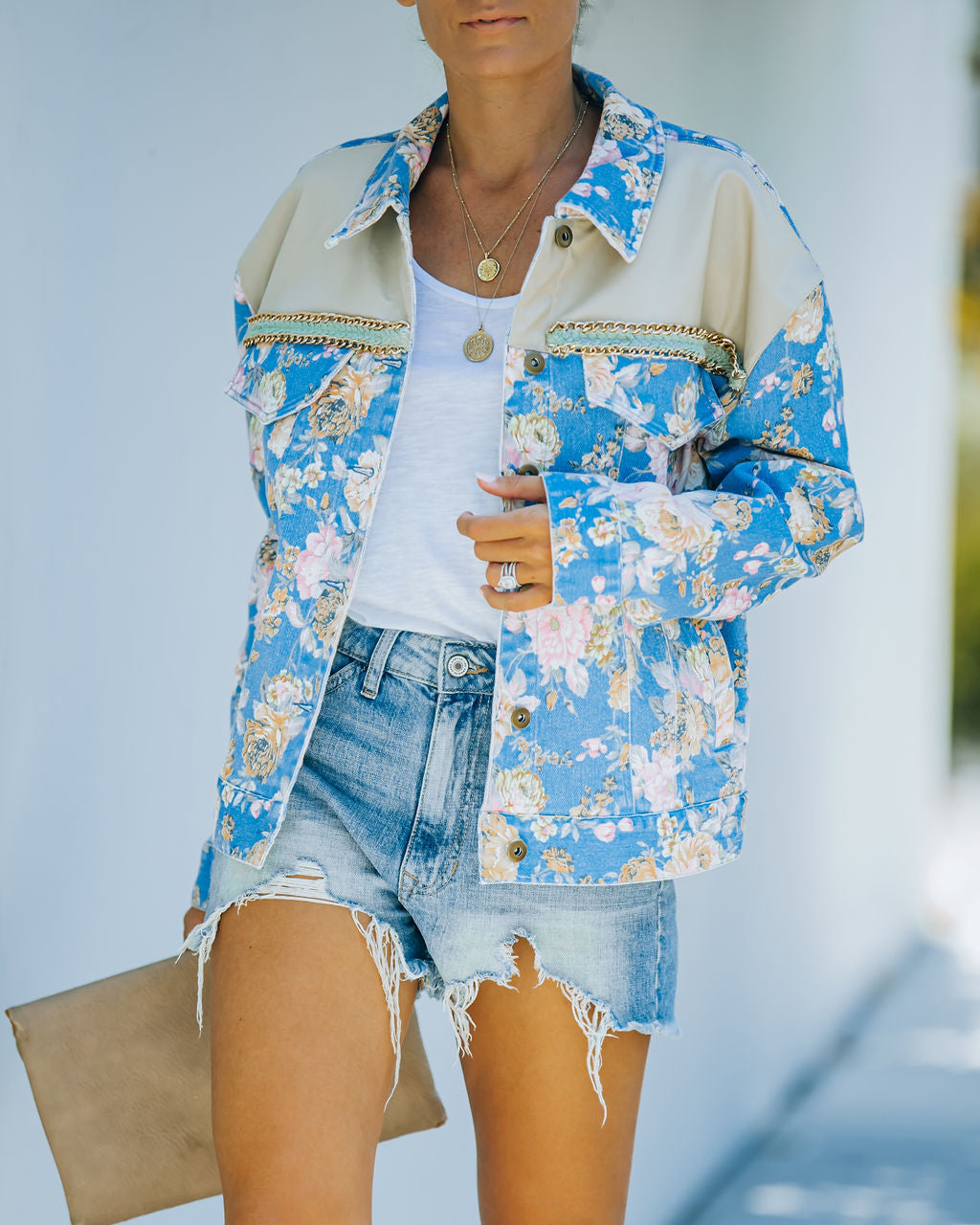 Jazlene Cotton Pocketed Floral Jacket - Blue - FINAL SALE Ins Street