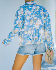 Jazlene Cotton Pocketed Floral Jacket - Blue - FINAL SALE Ins Street