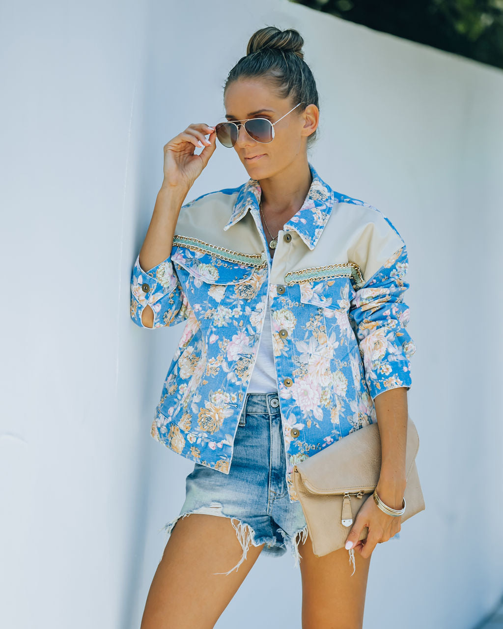 Jazlene Cotton Pocketed Floral Jacket - Blue - FINAL SALE Ins Street