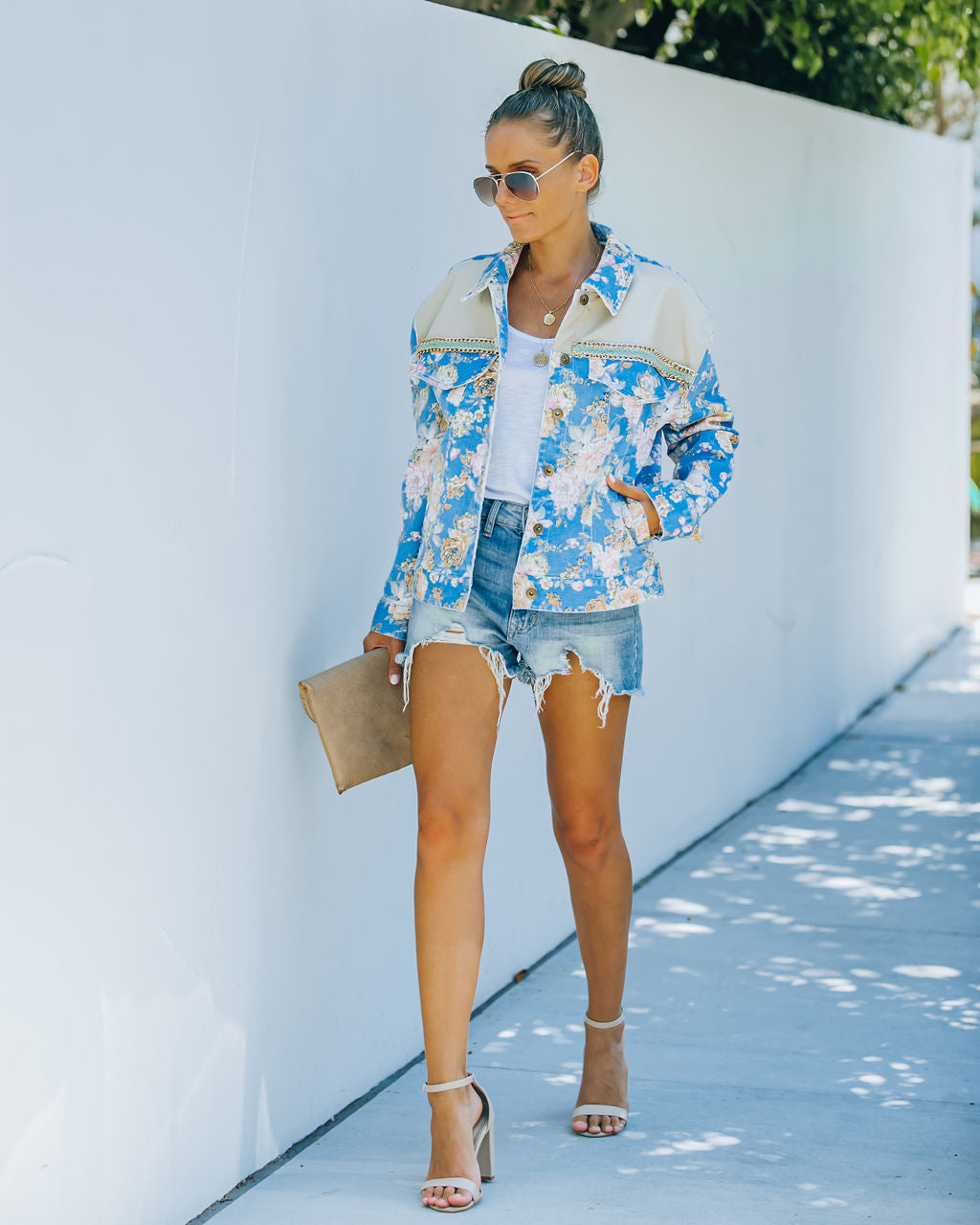 Jazlene Cotton Pocketed Floral Jacket - Blue - FINAL SALE Ins Street