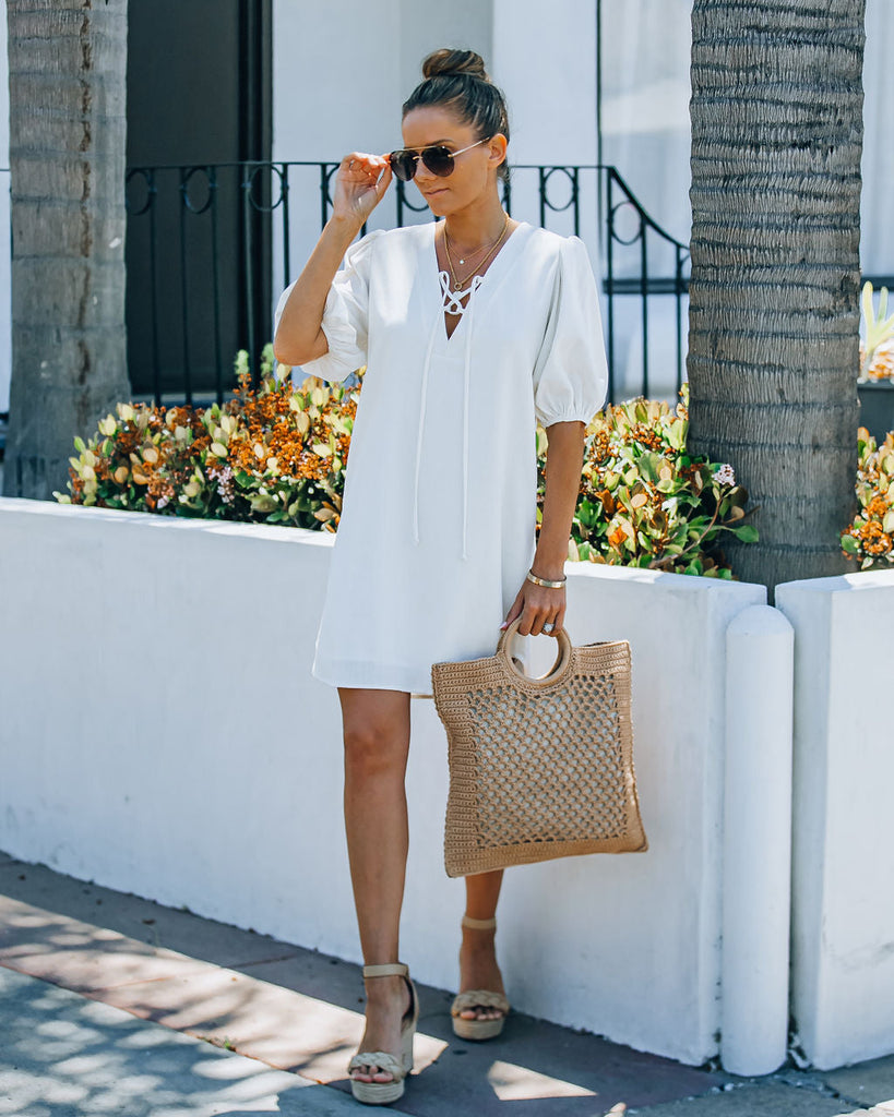 Lakeshore Linen Blend Puff Sleeve Dress - Ivory – InsStreet