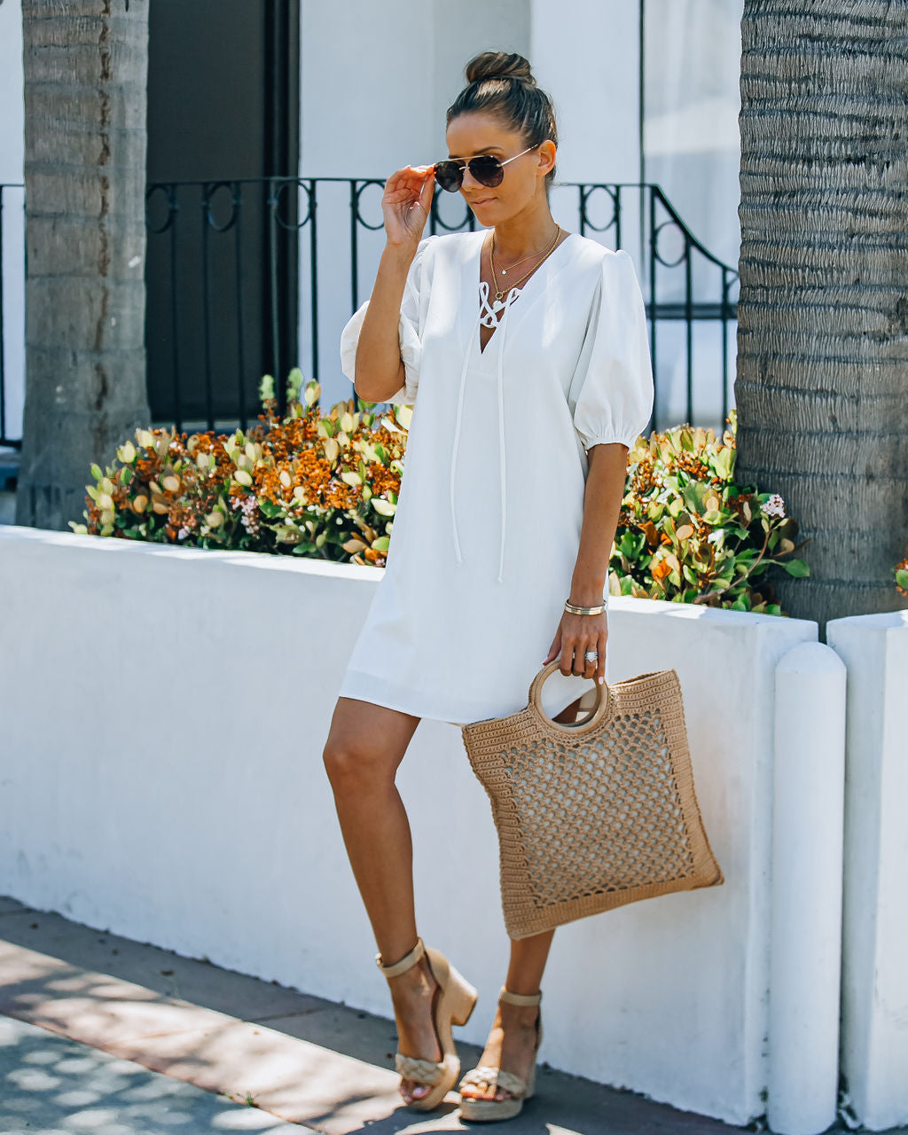 Lakeshore Linen Blend Puff Sleeve Dress - Ivory Ins Street