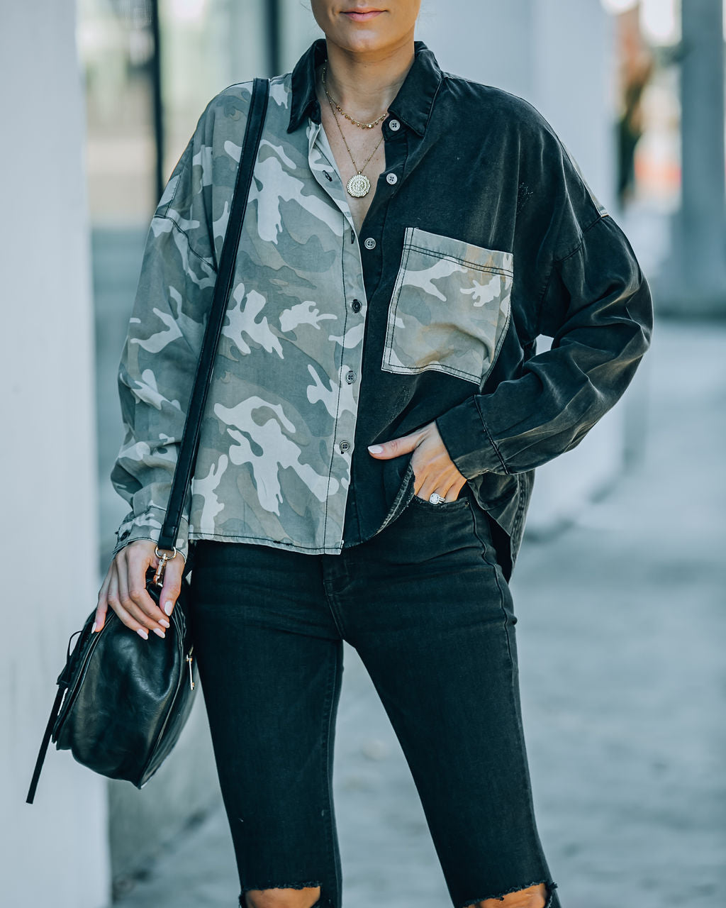 Indio Tencel Button Down Camo Top - FINAL SALE Ins Street