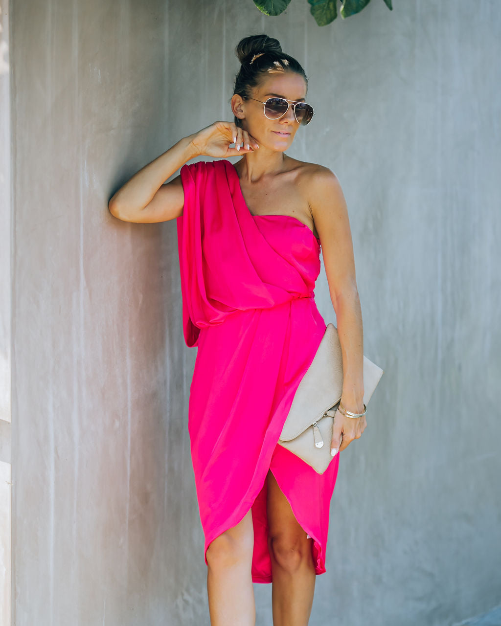 Brava Satin One Shoulder Drape Dress - Paradise Pink - FINAL SALE Insstreet