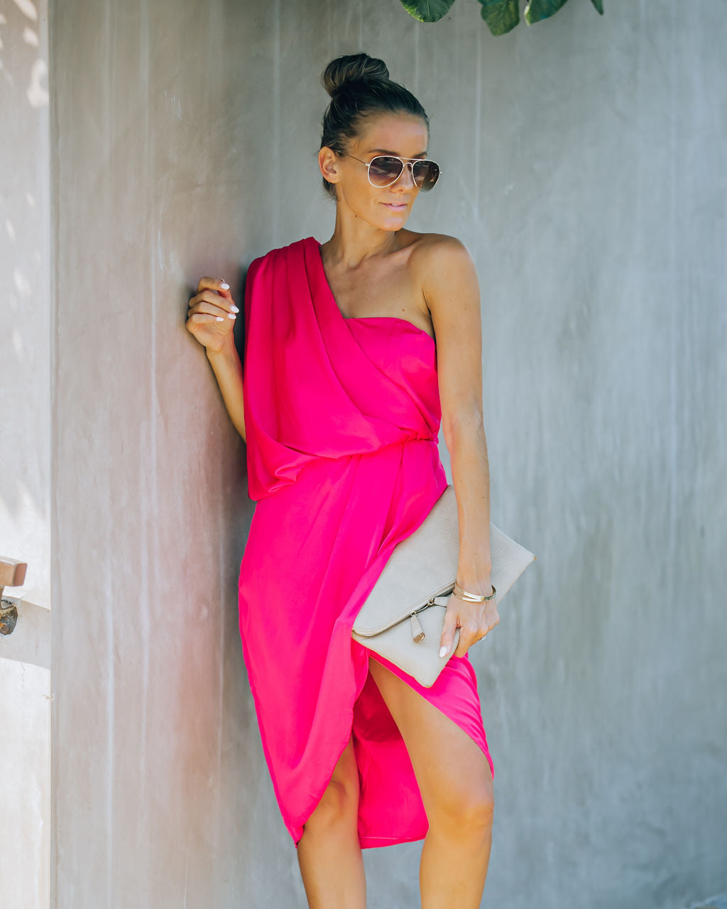 Brava Satin One Shoulder Drape Dress - Paradise Pink - FINAL SALE Insstreet