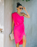 Brava Satin One Shoulder Drape Dress - Paradise Pink - FINAL SALE Insstreet